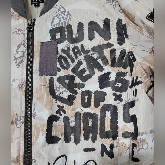 Punk Royal Bomber Jacket Destroy Creatures of Chaos Size Medium Beige Gray - Picture 4 of 15
